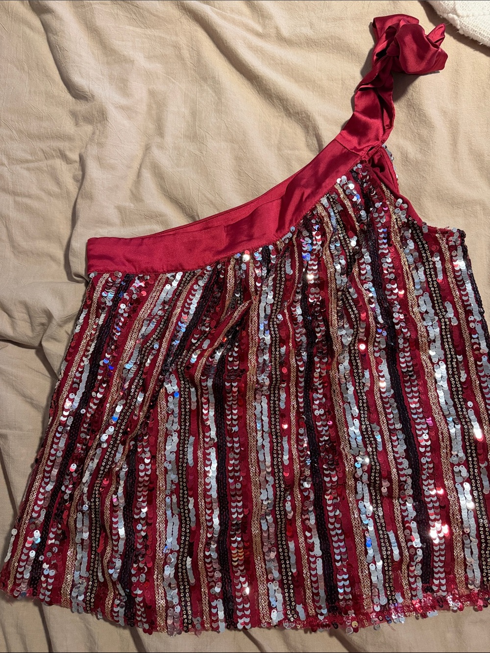 Red Sequin One-Shoulder Women's Shirt